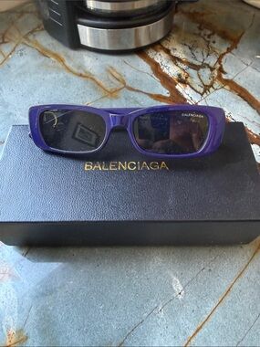 Balenciaga Glossy Purple Rectangular Sunglasses